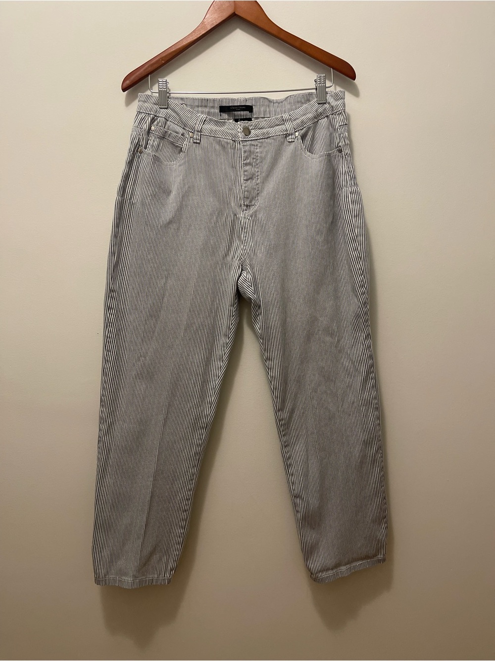 Simon Chang Women's Straight-Leg Jeans in Blue & White Pinstripe